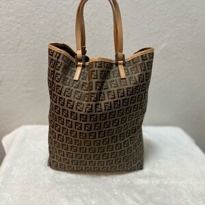 Fendi Tan and Brown Monogram Tote